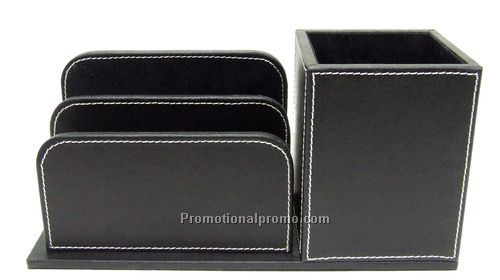 Desk Organizer :3bDividers / Pen box / Cowhide / Black