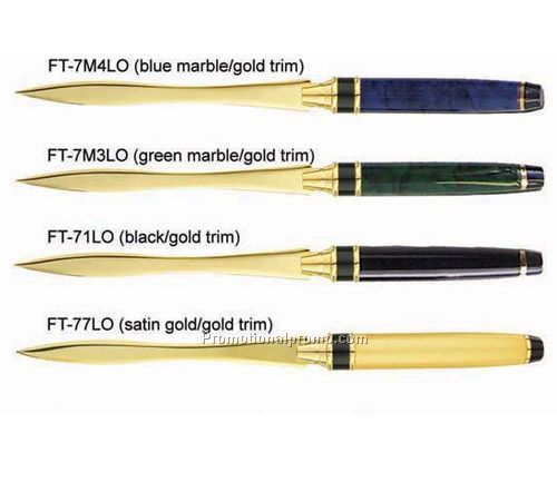 Flat Top Letter Opener - Blue Marble/Gold Trim