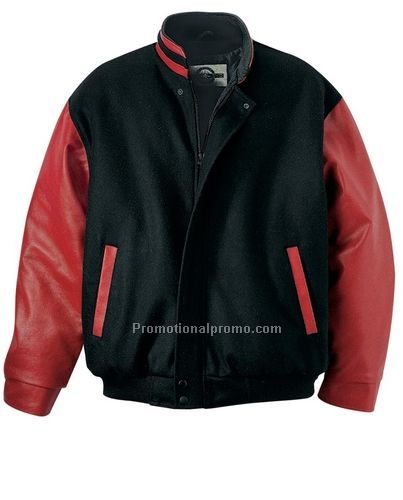 MEN'S MELTON LEATHER JACKET WITH STAND COLLAR