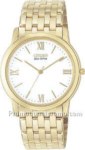 Men's Stiletto Eco-Drive Bracelet White Dial - Gold Tone