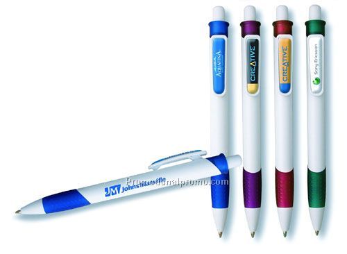 Plastic Ballpoint Pen with Rubber Grip and DOMED Logo