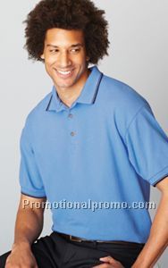 S/S PIQU51488POLO. SOLID BODY & THIN STRIPE COLLAR & CUFFS