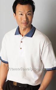 S/S PIQU51488POLO. SOLIDE BODY, WIDE STRIPED COLLAR & CUFFS