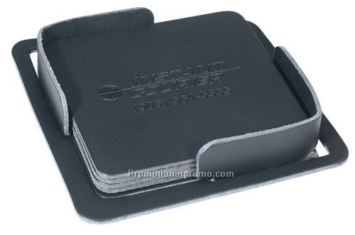 Set of 4 Bonded Square Leather Coasters and Stand