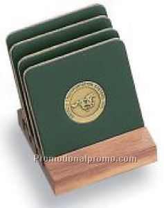 Set of 4 Cork - Backed Coasters With Walnut Stand