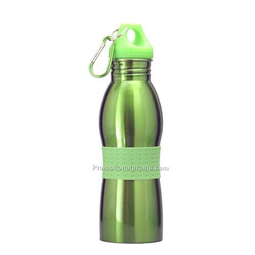 Stainless Steel Water Bottle w/Carabiner Solid Green,Green Lid 20oz