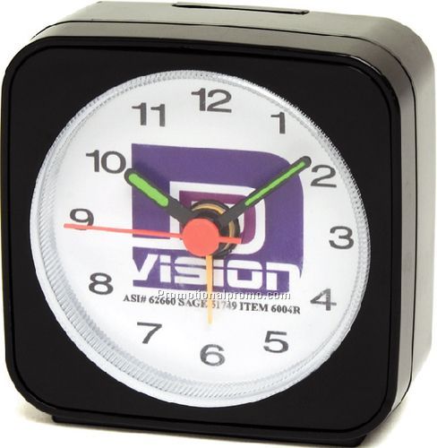 Travel Alarm Clock with Rotating Logo Disc