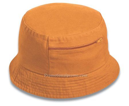 garment washed cotton twill bucket hat / zip pocket