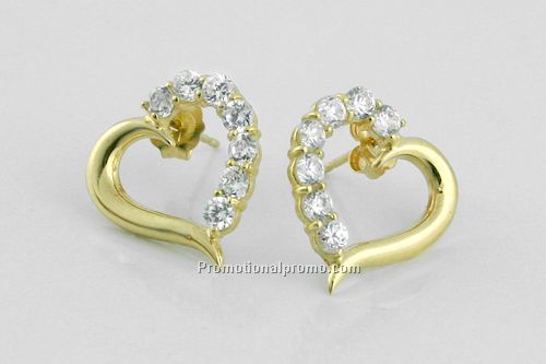 14k yellow gold open heart earrings with cz accents