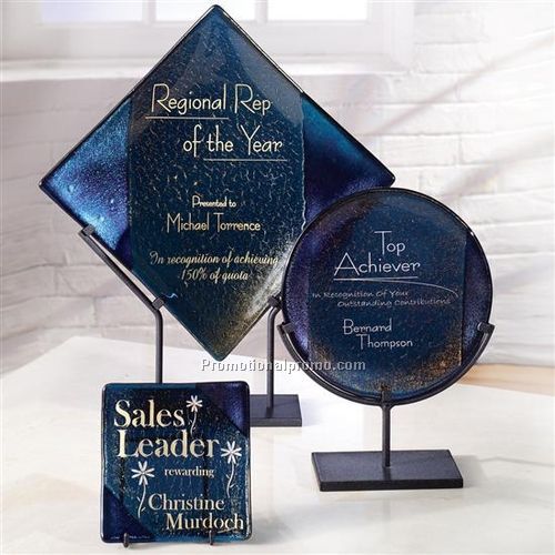 Art Glass Plate - Dark Latticino with Blue Trim - 12