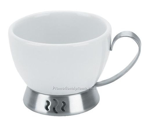 Bianca Porcelain and Stainless Steel Cappuccino Cup, 6 oz