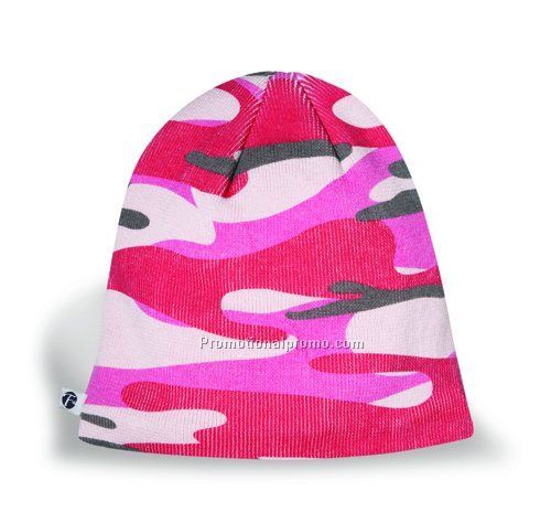 Fine Knit Camo Beanie with Interior Microfleece Lining