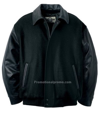 MEN'S MELTON LEATHER JACKET WITH BISHOP COLLAR