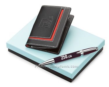 Melody Solid Ballpoint & Checkerboard Card Holder Set