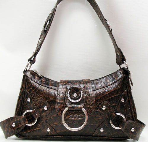Naples Italia Designer Bag / Croco Embossed Cowhide / Dark Brown