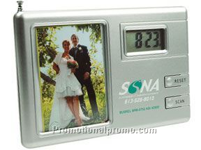 Photo frame with clock & FM scan radio