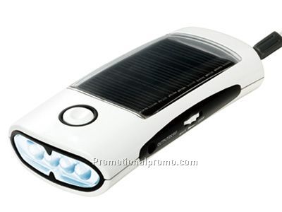 SOLAR-CHARGED TORCH W/ FM RADIO AND MOBILE CHARGER