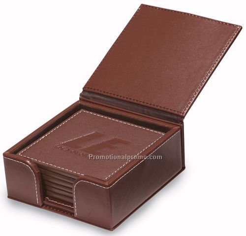 Set Of Six Square Bonded Leather Coasters