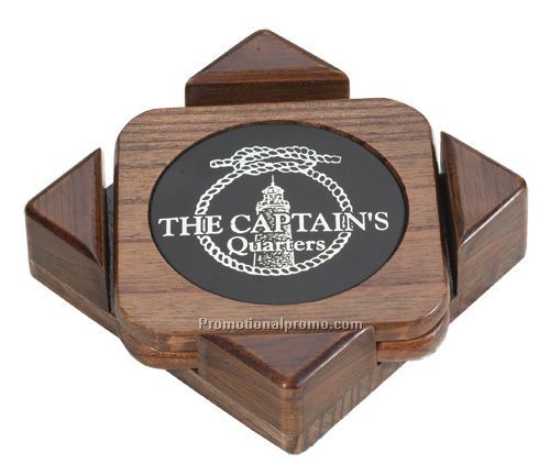 Set of Two Wooden Coasters In A Holder