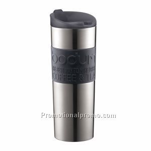 Vacuum Travel Mug with Colored Silicone Grip; 16 oz, Grey