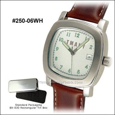 White face, brown strap