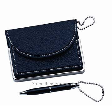 Leather Business Card Case With Pen