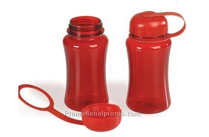 red plastic water bottle
