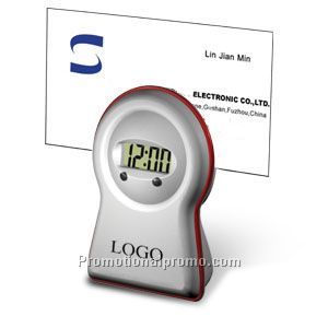 LCD clock with business card holder