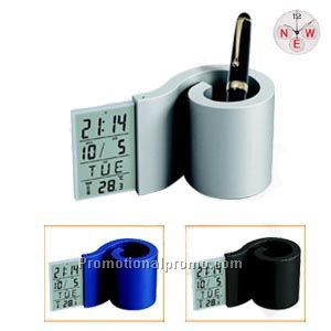 Multifunctional penholder with clock and calendar