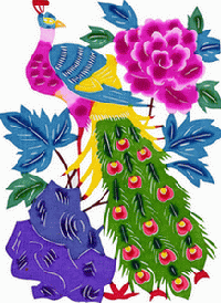 Colored scissor-cut series; Flower with birds