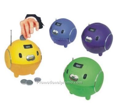 Coin Bank with Radio and Clock