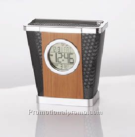 Pen holder with clock