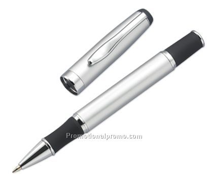 Rollerball pen with rubber grip