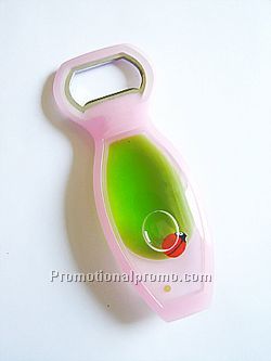 Acrylic bottle opener with liquid