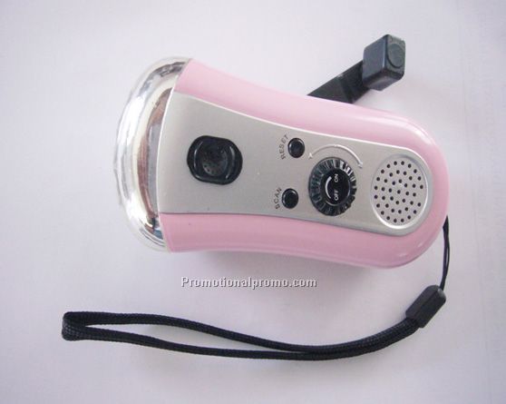Cranking flashlight with radio