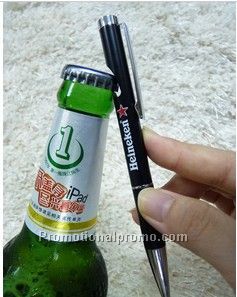 Metal pen with bottle opener